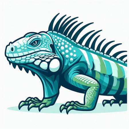 Vector illustration of a green iguana isolated on a white background.のイラスト素材