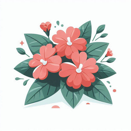 Bouquet of pink flowers with green leaves. Vector illustration.のイラスト素材
