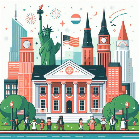 New York City, United States of America. Flat vector illustration.のイラスト素材