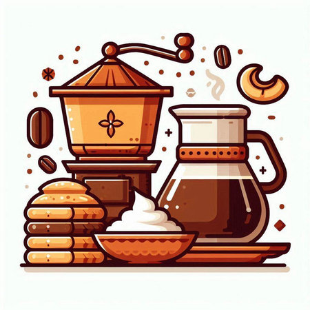 Coffee set. Hand drawn vector illustration in cartoon style.のイラスト素材