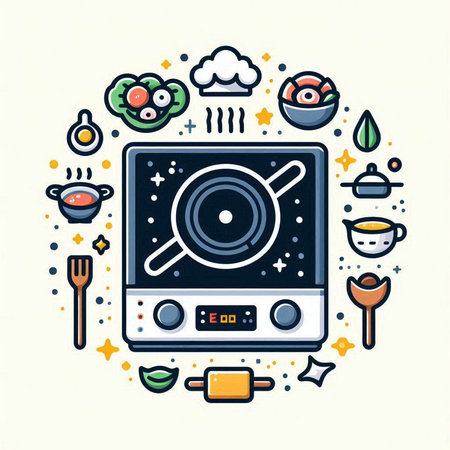 Vector illustration of modern flat design concept of cooking and kitchen appliances.のイラスト素材