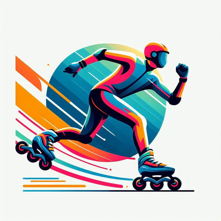 Roller skater with helmet and skateboard. Vector illustration.のイラスト素材