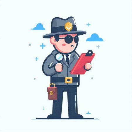 Policeman in uniform and hat with a briefcase. Vector illustrationのイラスト素材
