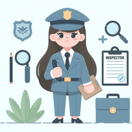 Policewoman in uniform with a briefcase. Vector illustrationのイラスト素材