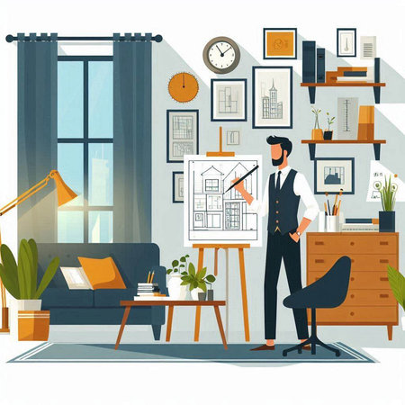 Architecture and interior design. Vector illustration in flat style.のイラスト素材