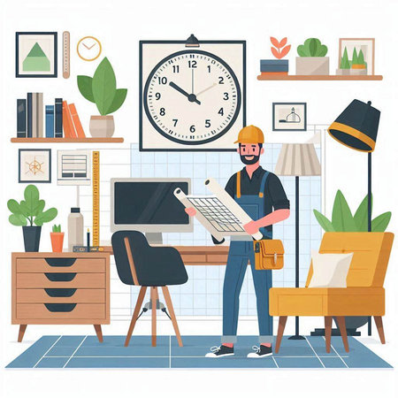 Worker in the office. Vector illustration in a flat style.のイラスト素材