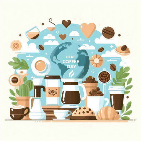 Coffee shop flat design concept. Vector illustration of coffee shop elements.のイラスト素材