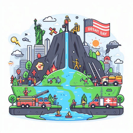 Vector illustration of a camping trip in the United States of America.のイラスト素材