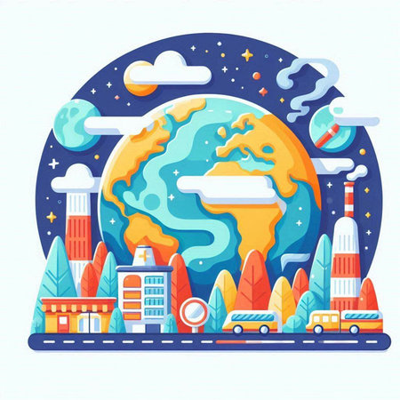 Flat design vector illustration concept of global warming, climate change, environmental pollution.のイラスト素材