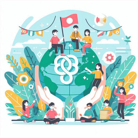 People around the world. Global communication concept. Flat design vector illustration.のイラスト素材