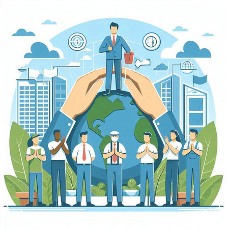Business people around the world. Teamwork concept. Vector illustration.のイラスト素材