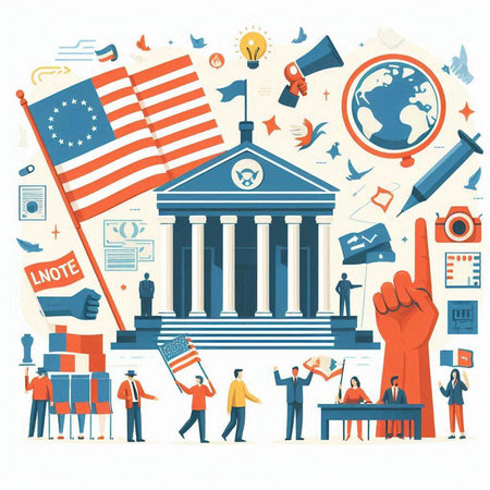 Flat design vector illustration concept of United States of America political and economic conflict.のイラスト素材