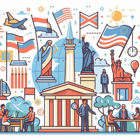Flat line design concept for United States of America. Vector illustrationのイラスト素材