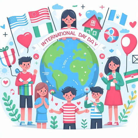 International Day of Families. Children and parents on the background of the globe. Vector illustration.のイラスト素材