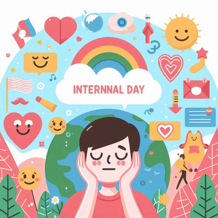 International Day of Happiness. Vector illustration. Flat design style. World day concept.のイラスト素材