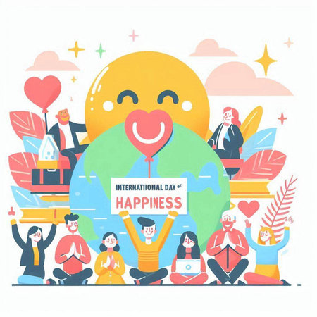 International Day of Happiness Concept. Vector Illustration in Flat Design Style.のイラスト素材