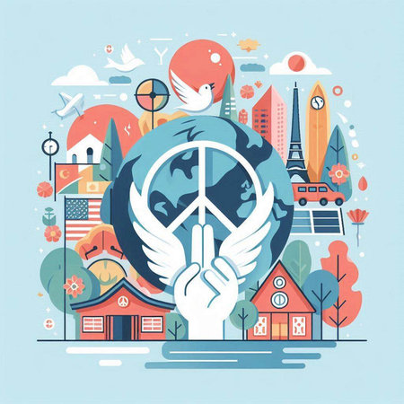 Vector illustration in flat linear style - travel around the world concept.のイラスト素材