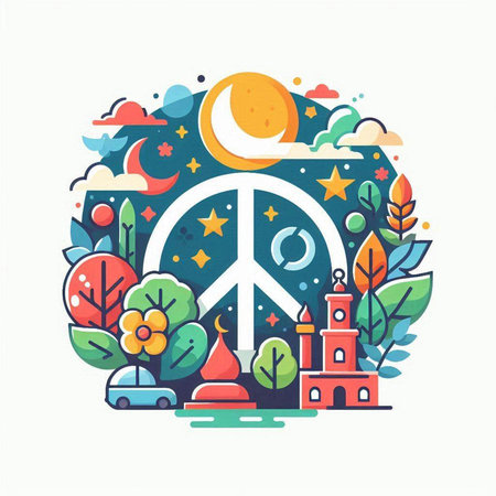 Flat design vector illustration concept for World Peace Day. Concept for banner, poster or print.のイラスト素材