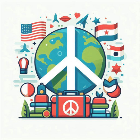 Travel around the world. Vector illustration in flat design style with icons.のイラスト素材