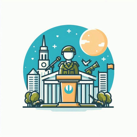illustration of a soldier in front of the mosque, vector illustrationのイラスト素材