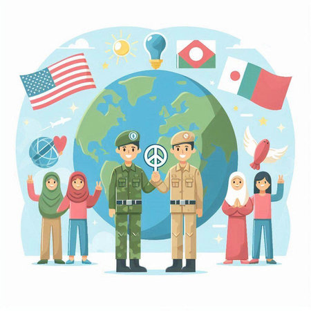 People of different nationalities on the background of the globe. Vector illustrationのイラスト素材
