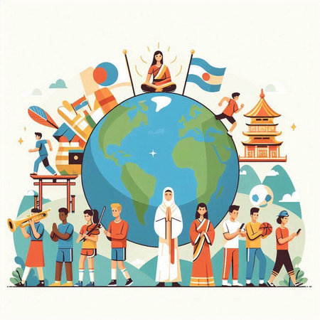 People around the world. Vector illustration in flat style on white background.のイラスト素材