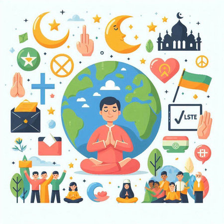 Muslim people around the world. Vector illustration in flat design style.のイラスト素材