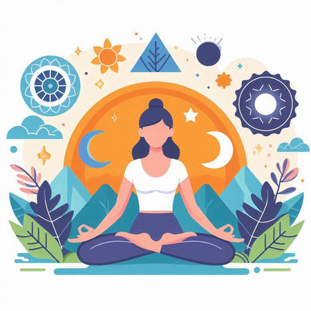 Yoga woman in lotus position. Vector illustration in flat styleのイラスト素材