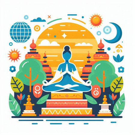 Yoga in the lotus position. Vector illustration in flat styleのイラスト素材