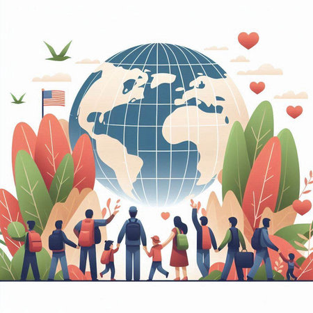 People around the globe. Concept of World Environment Day. Vector illustration.のイラスト素材