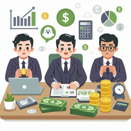 Business people working at office desk. Vector illustration. Flat style.のイラスト素材