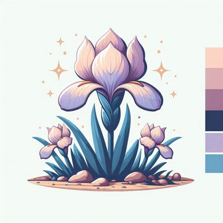 Crocuses and iris flowers. Illustration in vector formatのイラスト素材