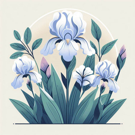Beautiful blue iris flowers in vintage style. Vector illustration.のイラスト素材
