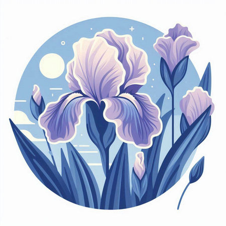 Vector illustration of iris flowers in a circle. Floral background.のイラスト素材