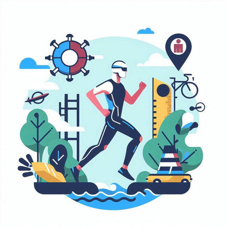 Vector illustration of a man running in the park. The concept of healthy lifestyle.のイラスト素材