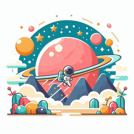 Astronaut flying on the planet. Vector illustration in flat styleのイラスト素材