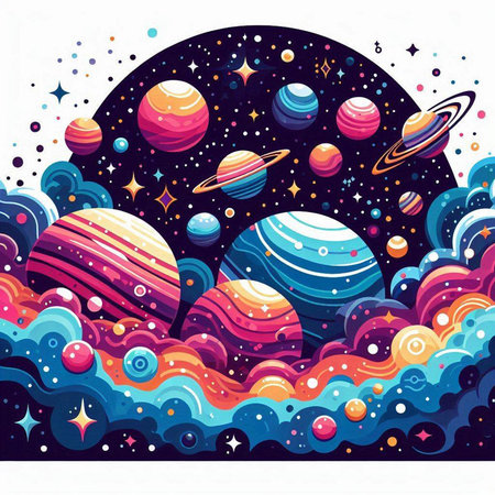 Space background with planets and stars. Vector illustration for your design.のイラスト素材