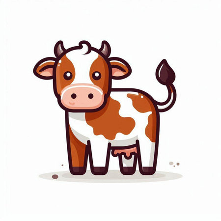 Cute cartoon cow on a white background. Vector illustration in a flat style.のイラスト素材