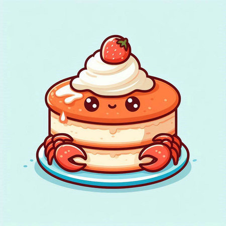 Cute kawaii strawberry cake with whipped cream. Vector illustration.のイラスト素材