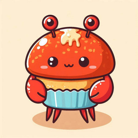 Cute cartoon crab character vector illustration. Mascot emoticon.のイラスト素材