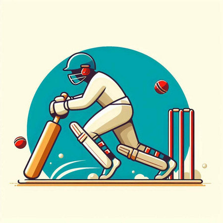 Cricket player in action with bat and ball vector illustration.のイラスト素材