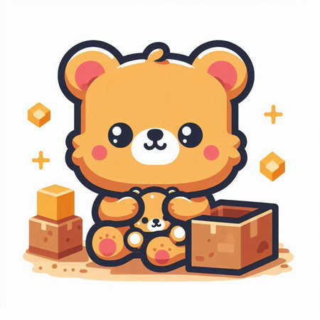 Cute teddy bear with cubes. Vector illustration in cartoon style.のイラスト素材