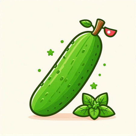 Cucumber vector illustration. Cucumber with green leaves.のイラスト素材