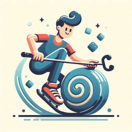 Illustration of a man riding a roller skates. Flat style vector illustration.のイラスト素材