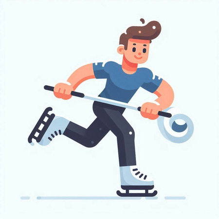 Man skating on ice rink. Winter sport activity. Flat vector illustrationのイラスト素材
