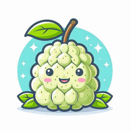 Cute custard apple fruit character. Cute cartoon vector illustration.のイラスト素材