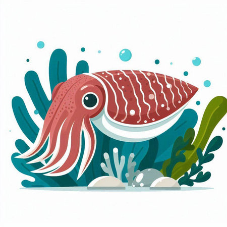 Squid vector illustration isolated on white background. Cute cartoon sea animal.のイラスト素材
