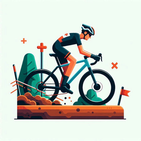 Cyclist on a mountain bike. Flat style vector illustration.のイラスト素材