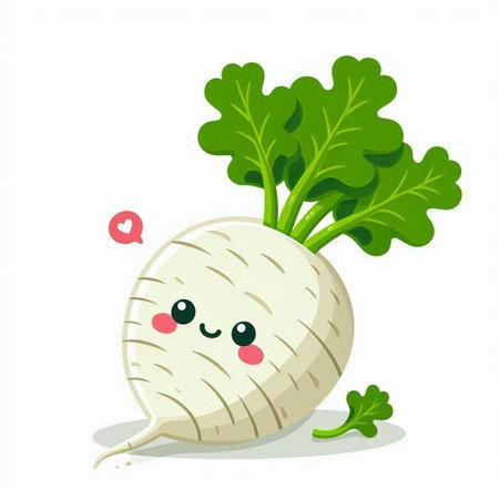 Cute kawaii radish isolated on white background. Vector illustration.のイラスト素材
