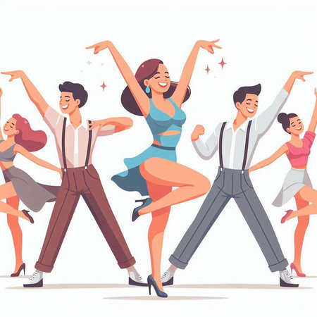 Dancing people. Happy men and women dancing at party. Vector illustrationのイラスト素材